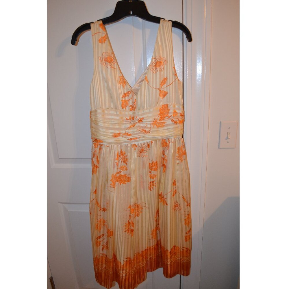Laundry by Shelli Segal Cream and Orange Flower Dress - Size 8